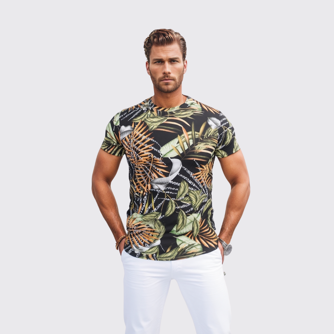 T-shirt à Fleur - Noir / Vert