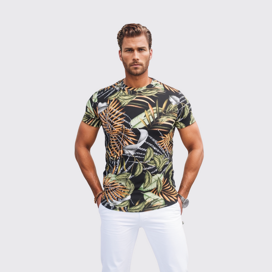 T-shirt à Fleur - Noir / Vert