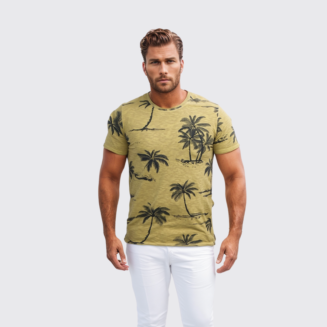 T-shirt à Motif Palmier - Jaune