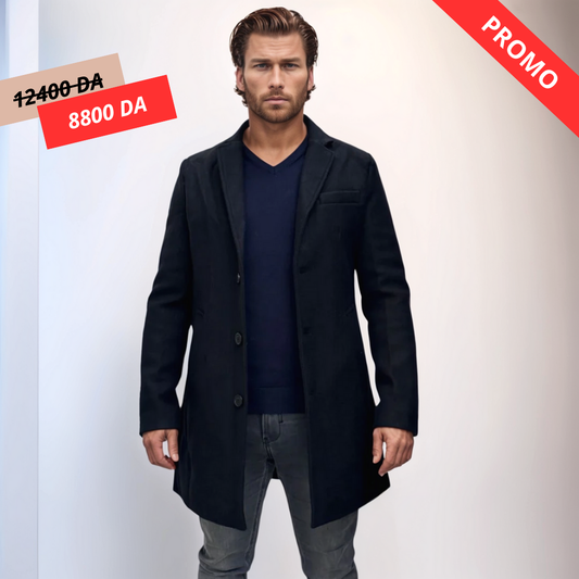 Enos Jeans Veste Longue Type Pardessus - Noir