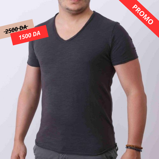 Y.two Jeans T-Shirt Homme 100% coton Col V - Gris Souris