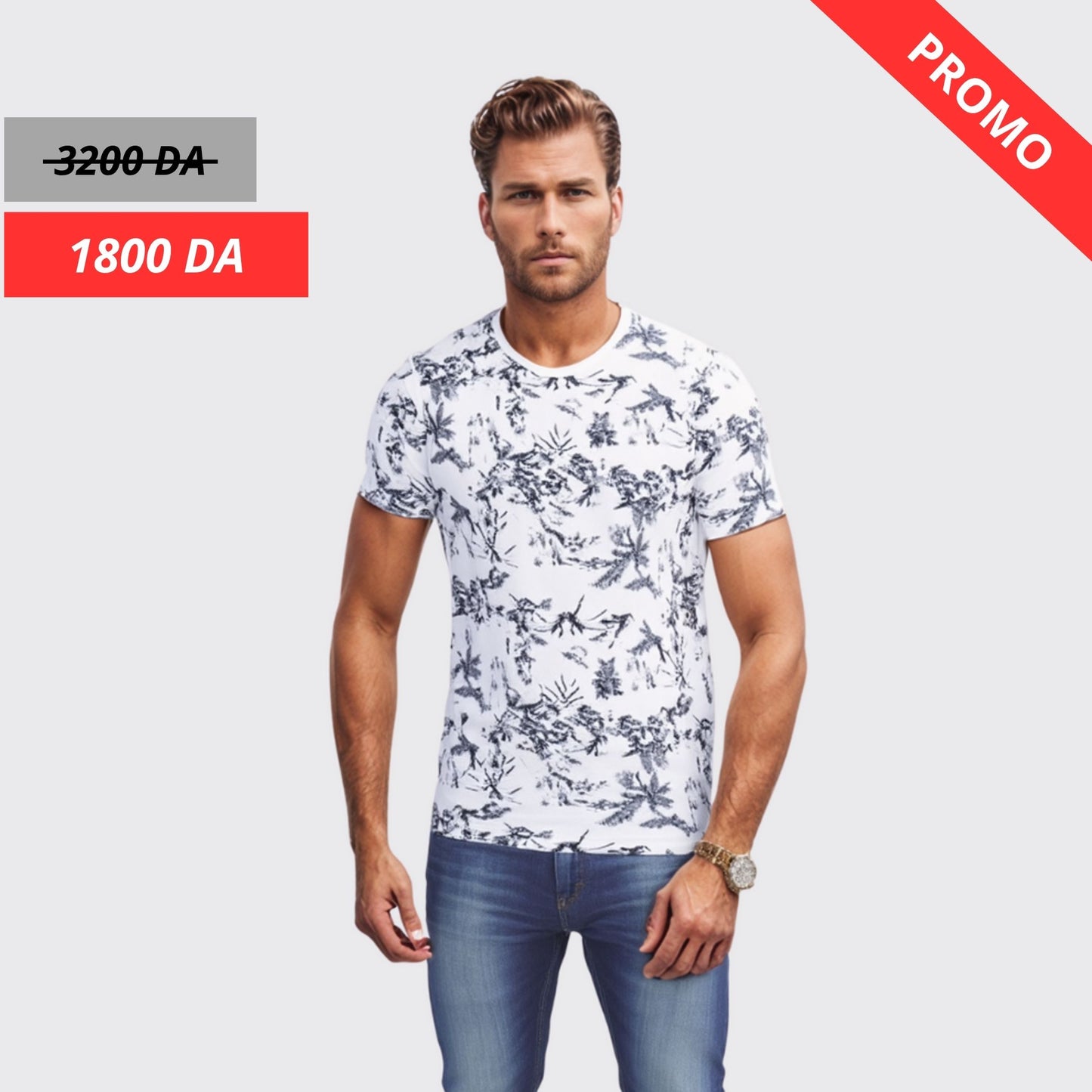 T-Shirt Homme À Fleur - Blanc / Bleu