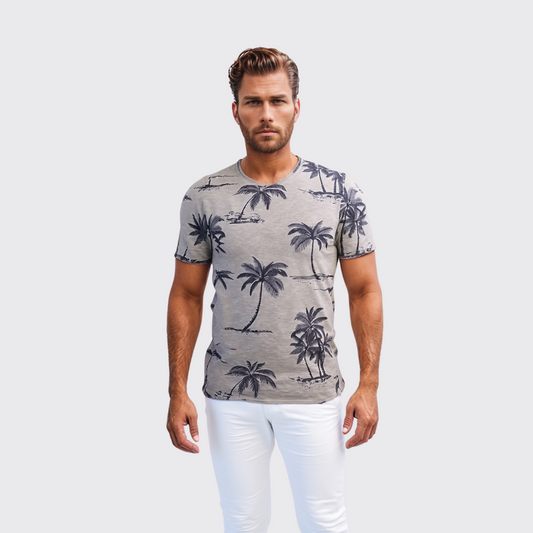 T-shirt à Motif Palmier - Gris