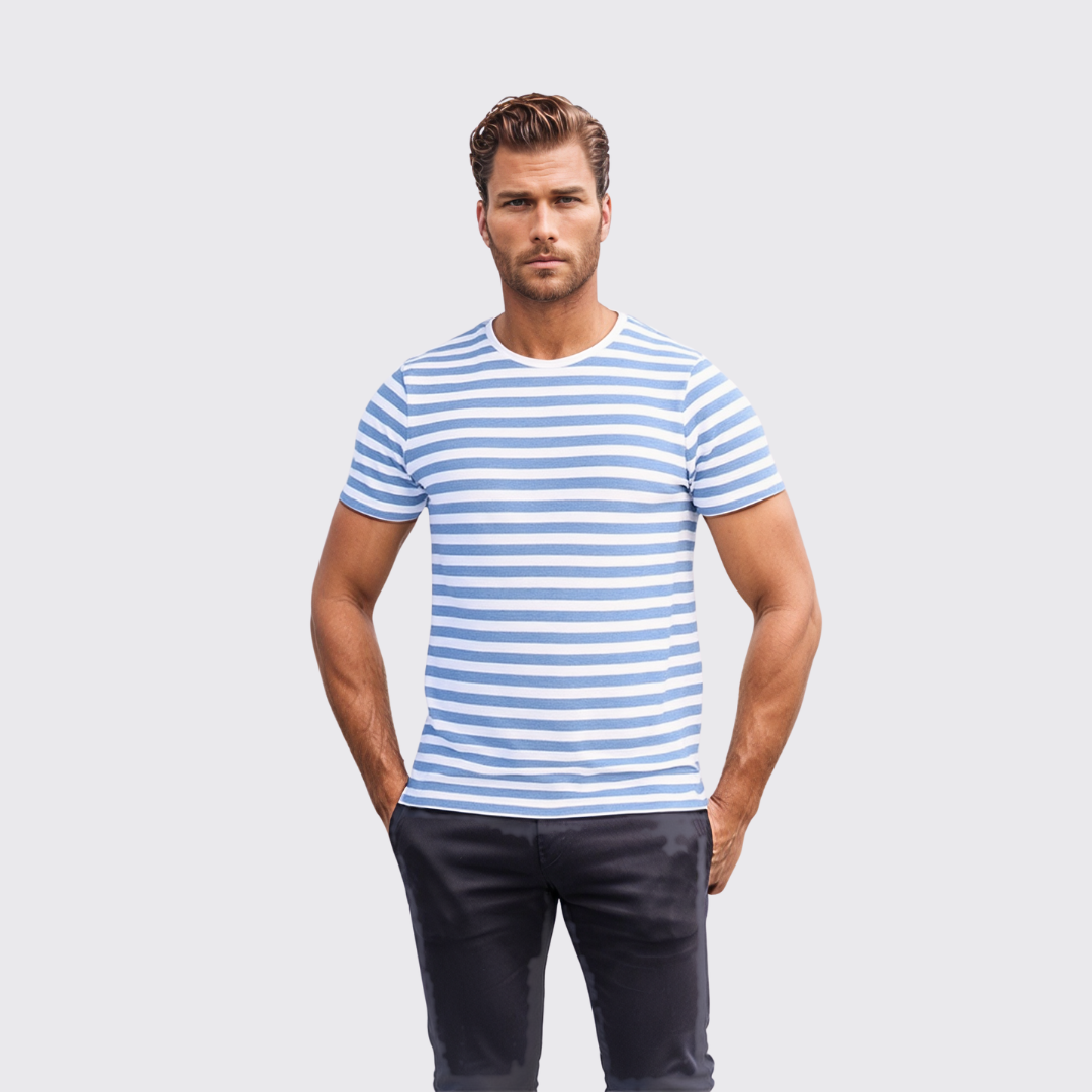 Bakers T-shirt à rayures - Blanc / Bleu ciel