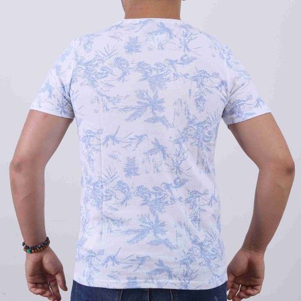 T-Shirt Homme À Fleur - Blanc/Bleu