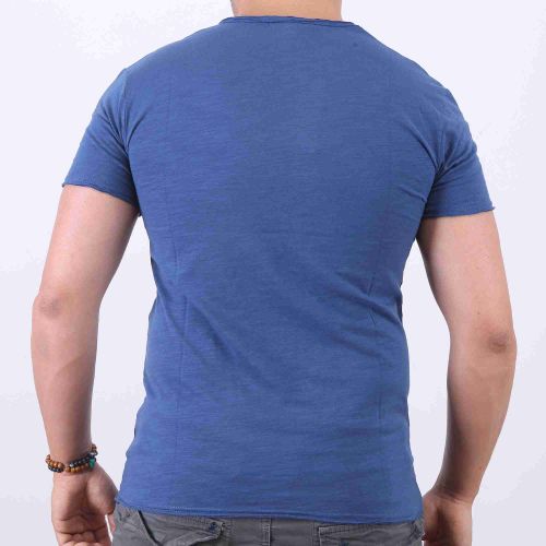 Y.two Jeans T-Shirt Homme 100% coton Col V - Bleu