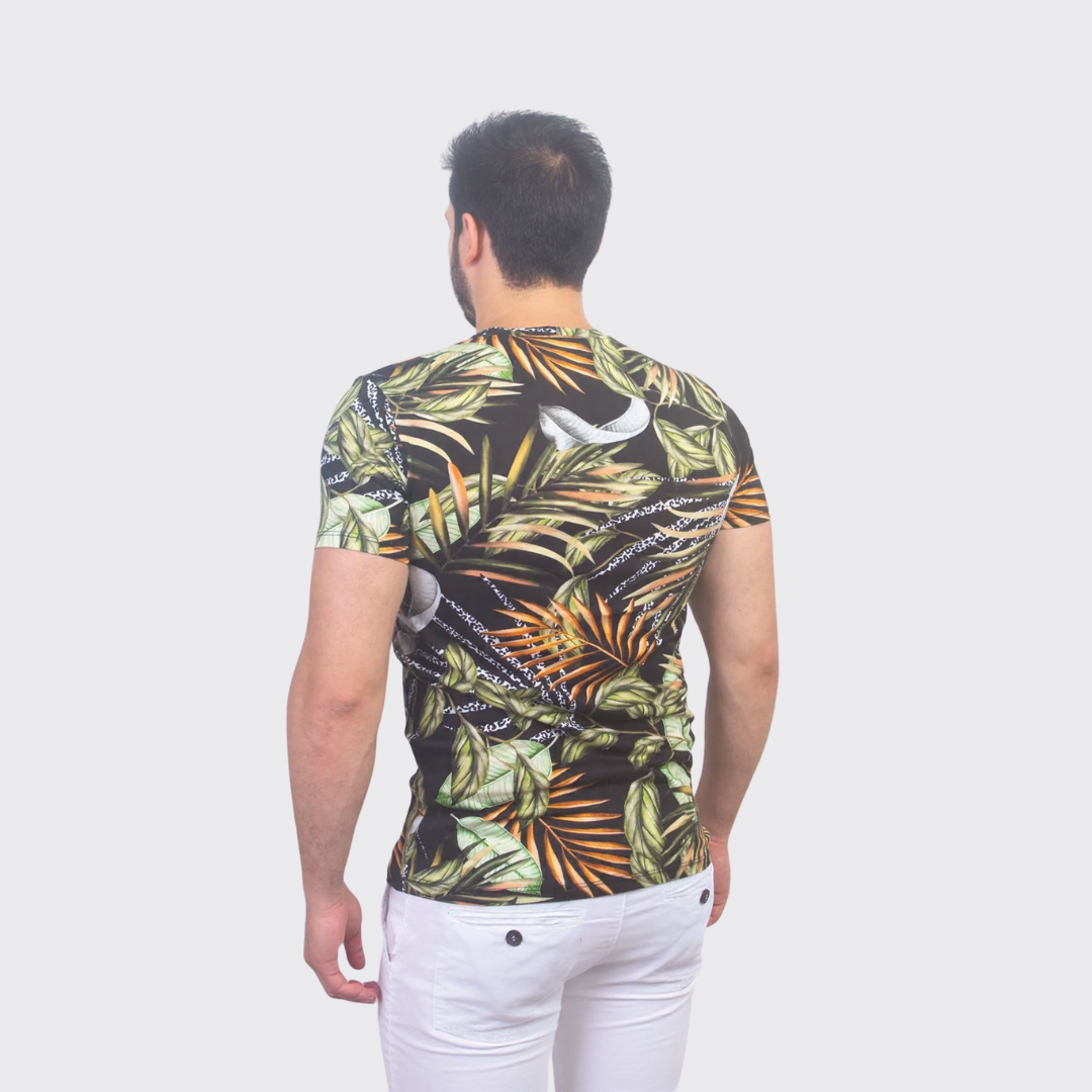 T-shirt à Fleur - Noir / Vert