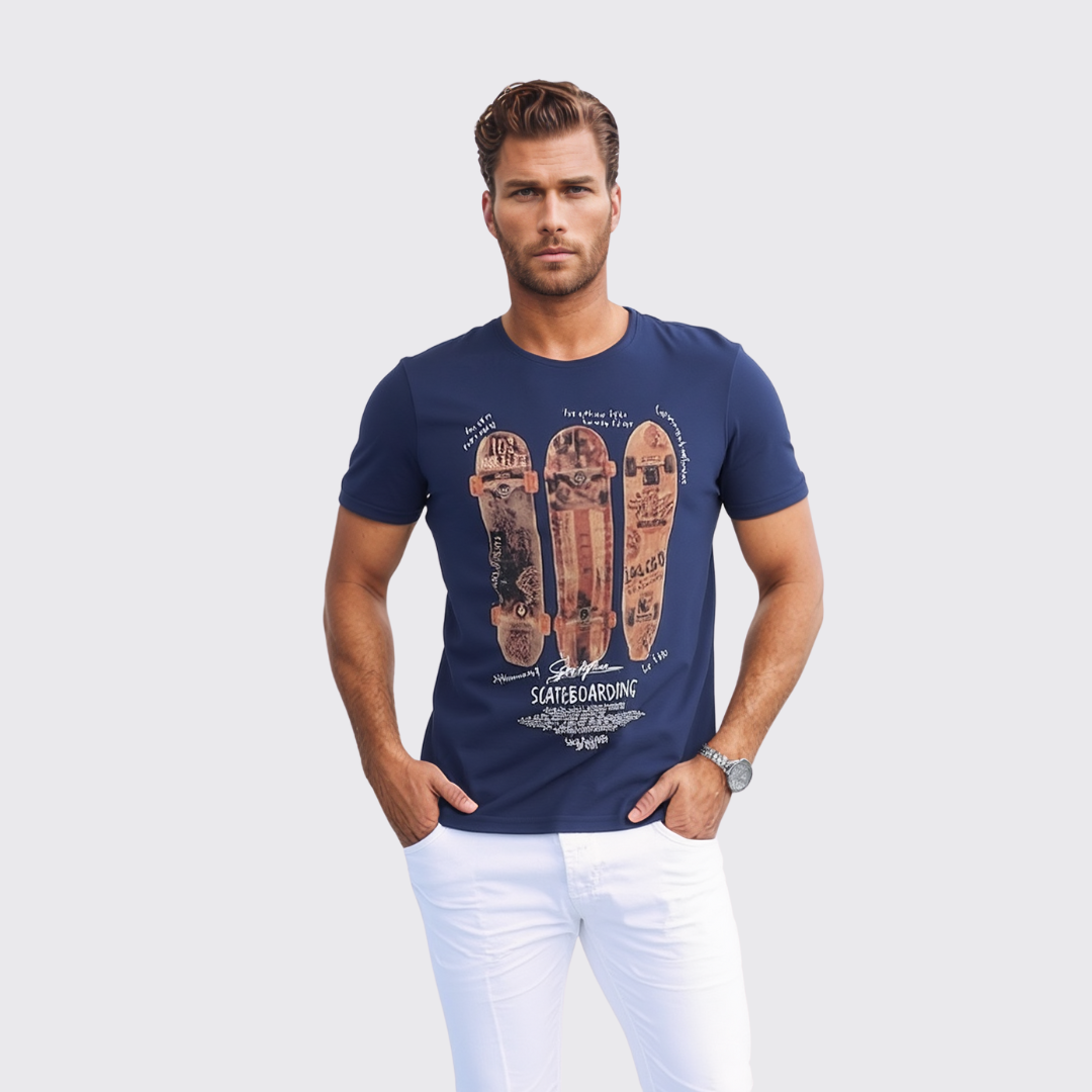 T-Shirt À Motif - Bleu Marine