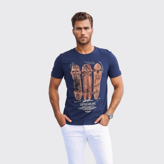 T-Shirt À Motif - Bleu Marine