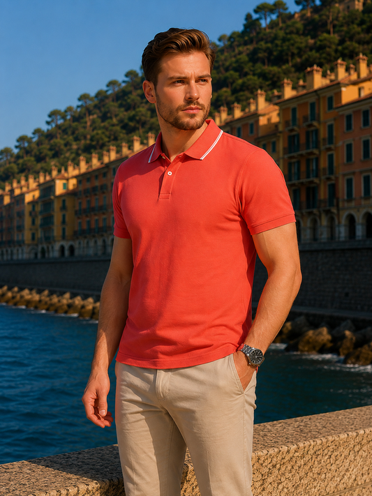 Polo en Cotton - Unis - Rouge