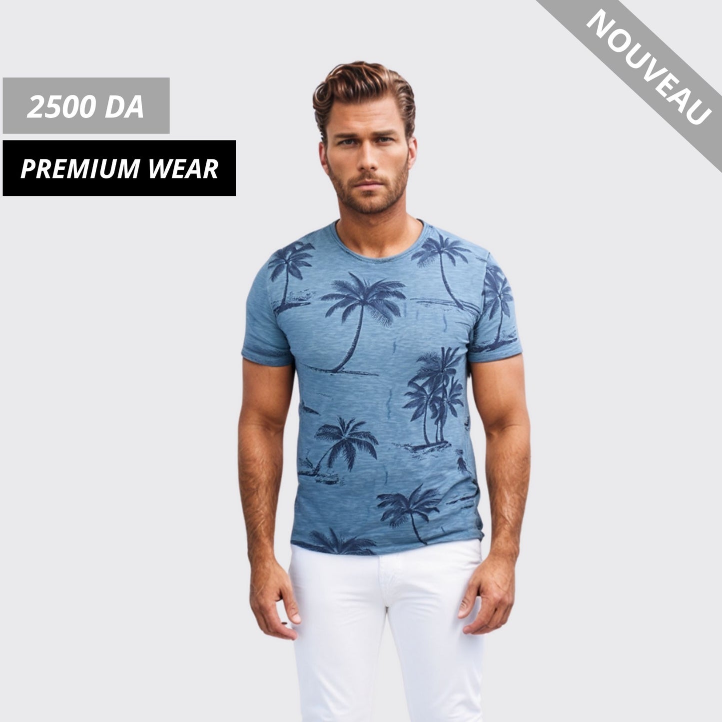 T-shirt à Motif Palmier - Bleu Ciel