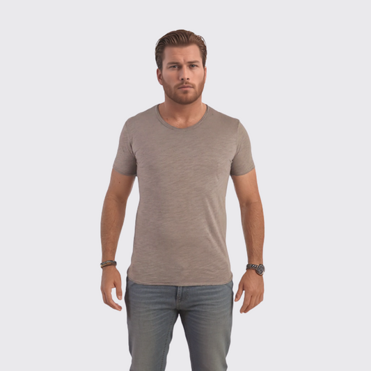 Y.two Jeans T-Shirt Homme 100% Coton - Camel