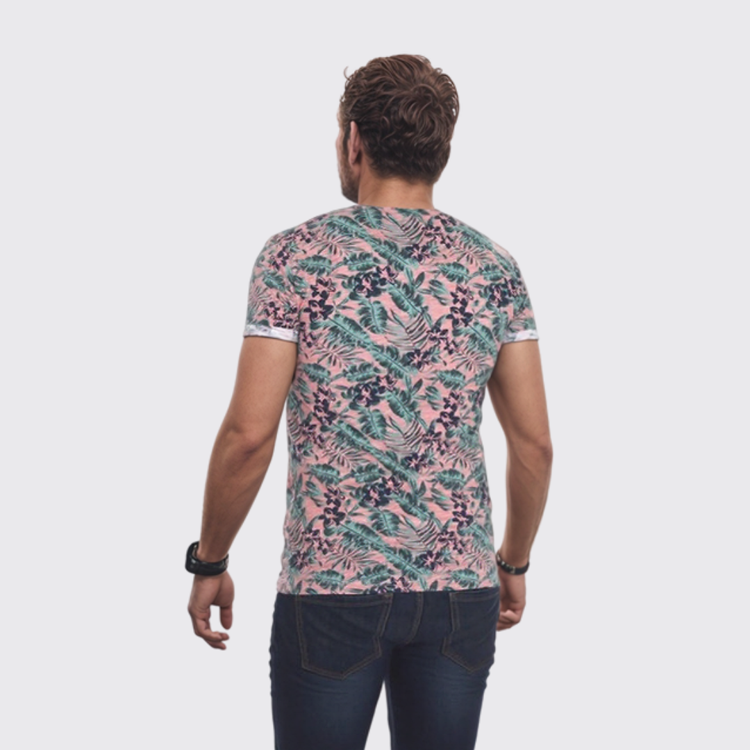 Y.two Jeans T-Shirt Homme A Fleur - Rose