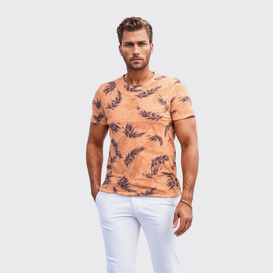 T-shirt à Motif Feuille De Palme - Orange