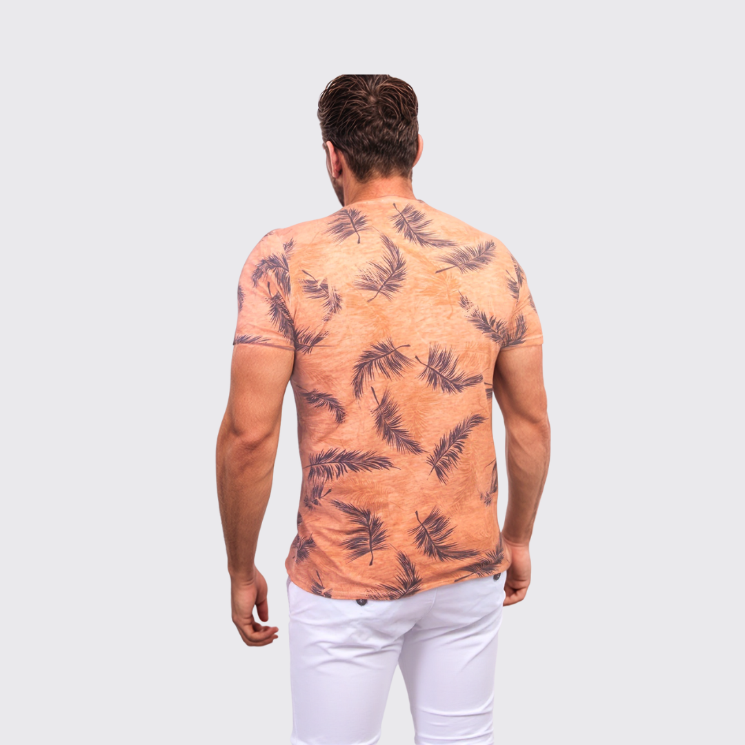 T-shirt à Motif Feuille De Palme - Orange