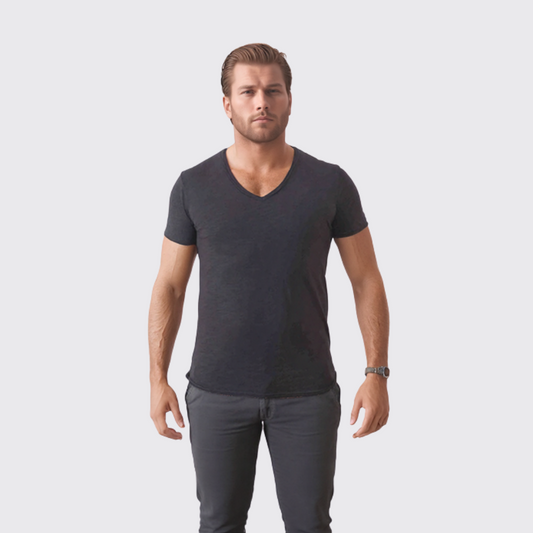 Y.two Jeans T-Shirt Homme 100% coton Col V - Gris Souris