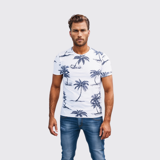 T-shirt à Motif Palmier - Blanc