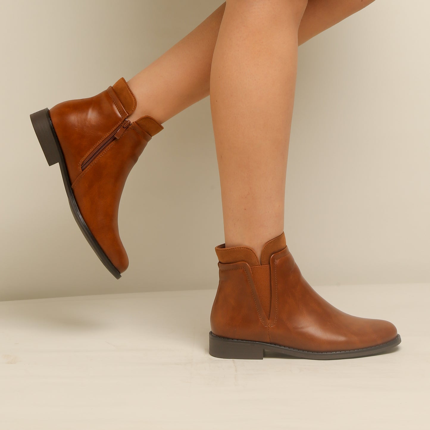 Bottine Simili Cuir - Camel