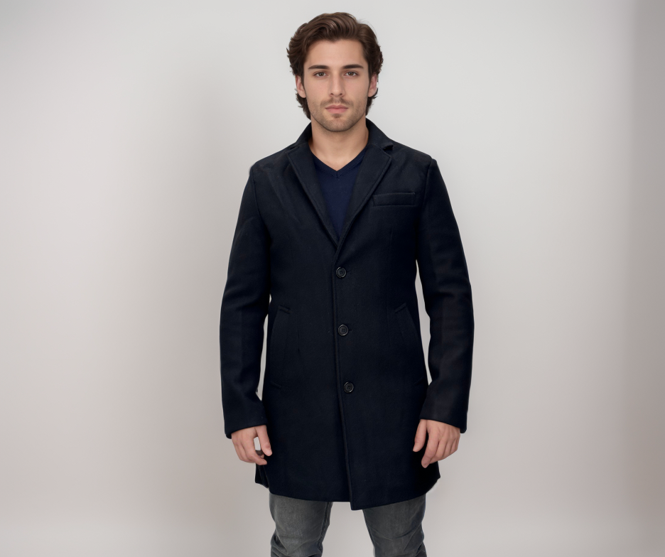 Enos Jeans Veste Longue Type Pardessus - Noir