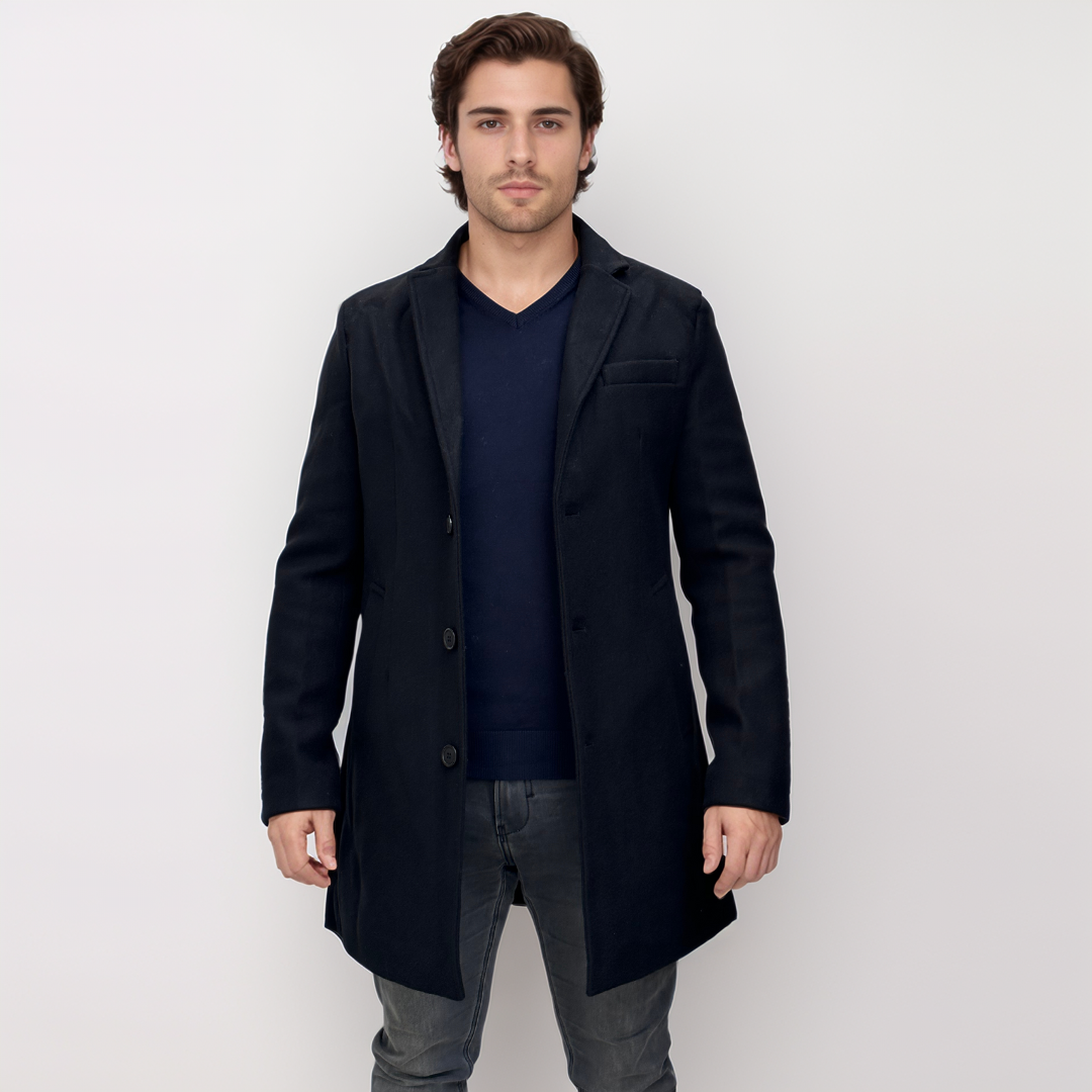 Enos Jeans Veste Longue Type Pardessus - Noir