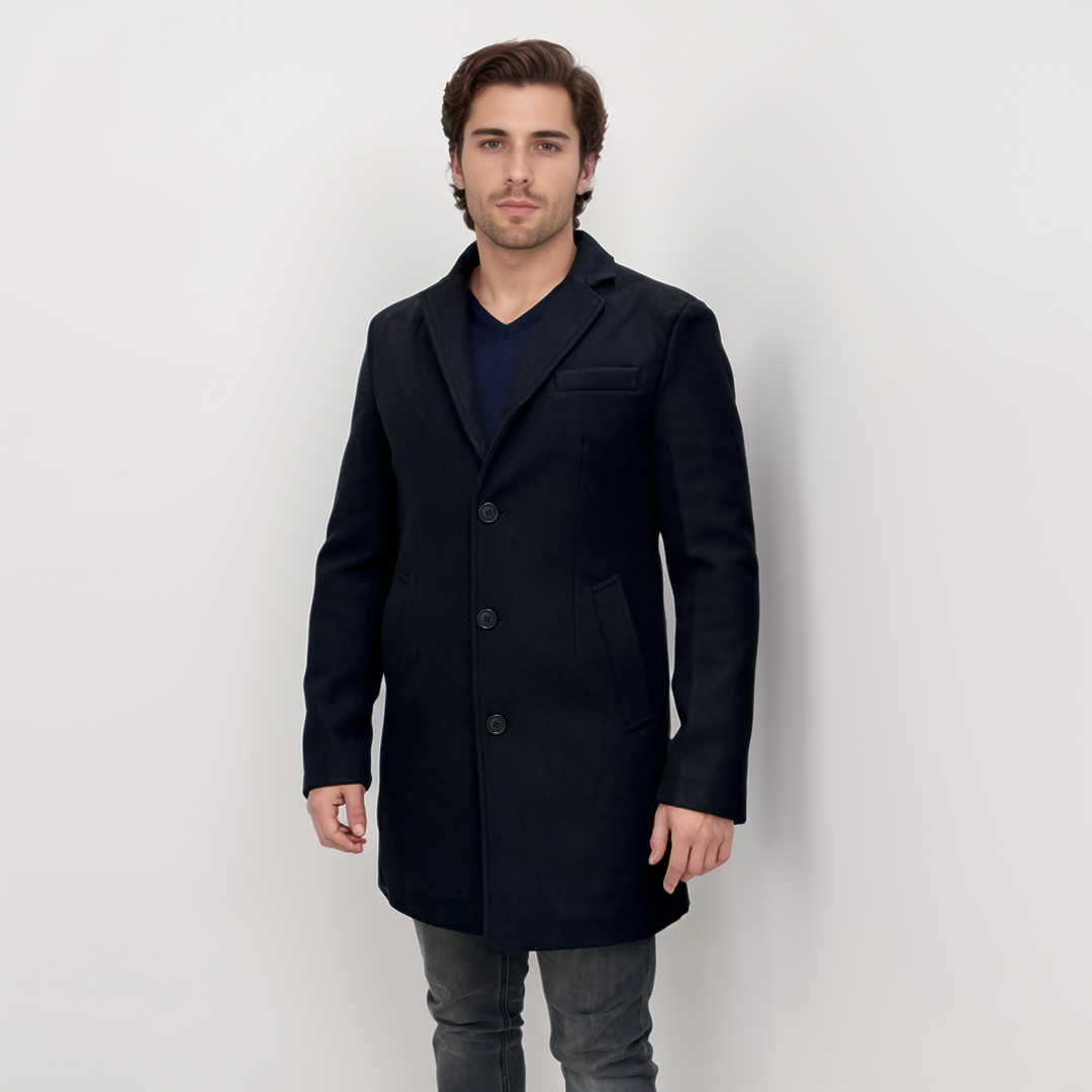 Enos Jeans Veste Longue Type Pardessus - Noir