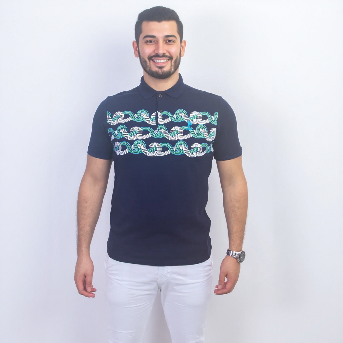 Polo à Motif - Bleu Marine