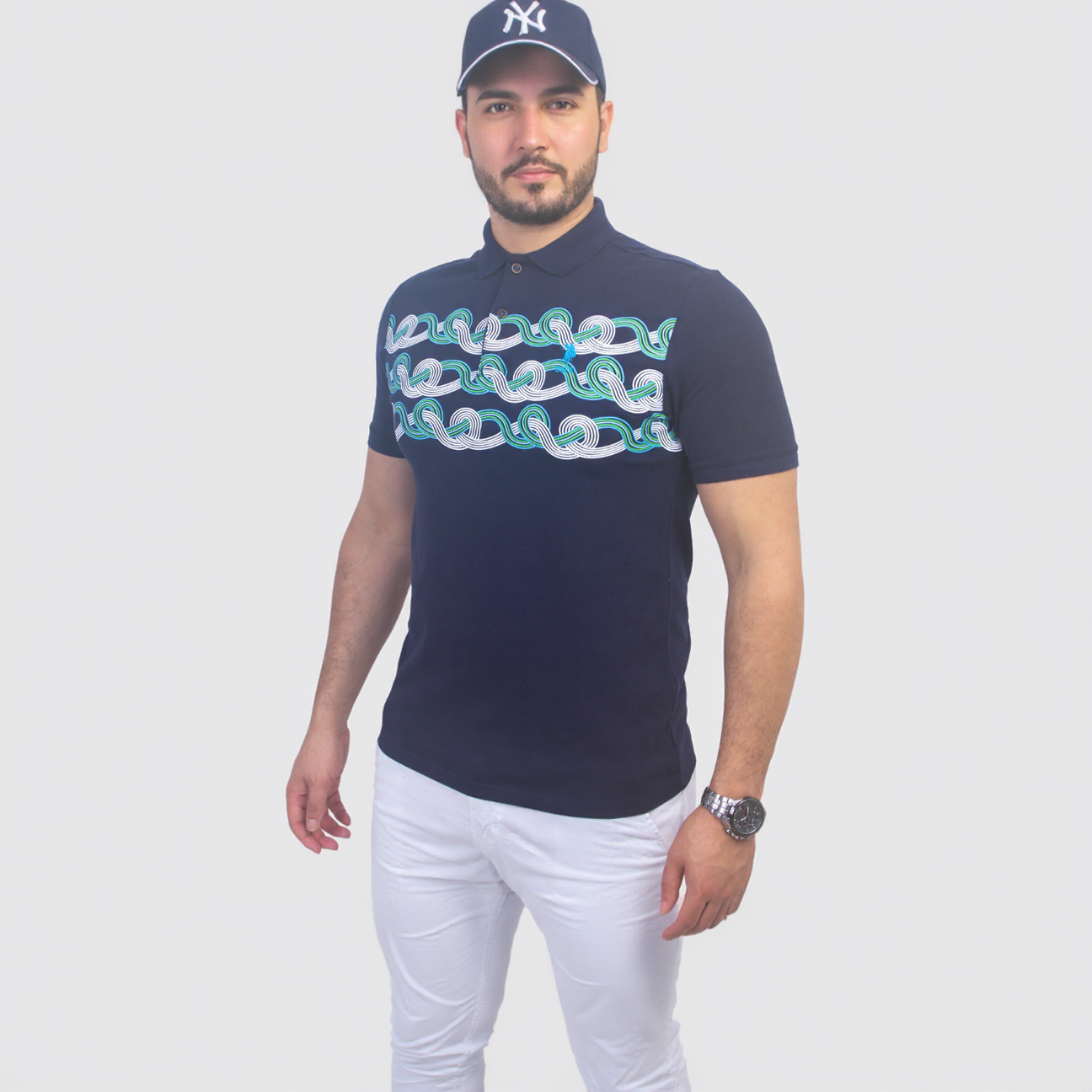 Polo à Motif - Bleu Marine