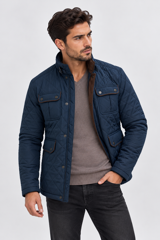 Veste Matelassée - Col Montant - Bleu Marine