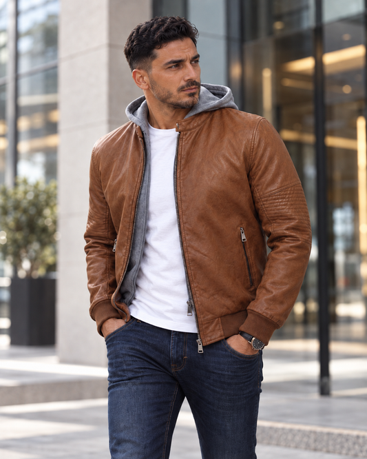 Enos Jeans Vestes Simili Cuir - Camel