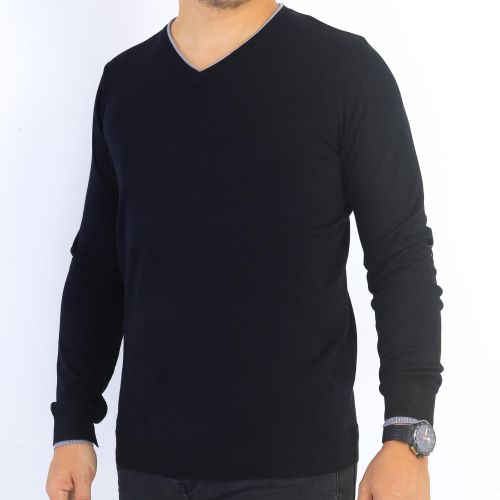 Enos Jeans Pull Homme Col V - Noir