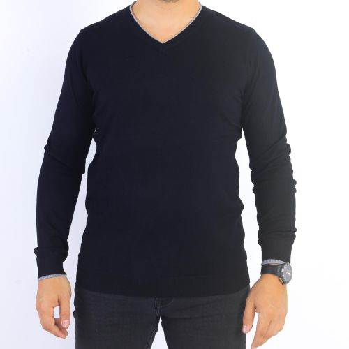 Enos Jeans Pull Homme Col V - Noir