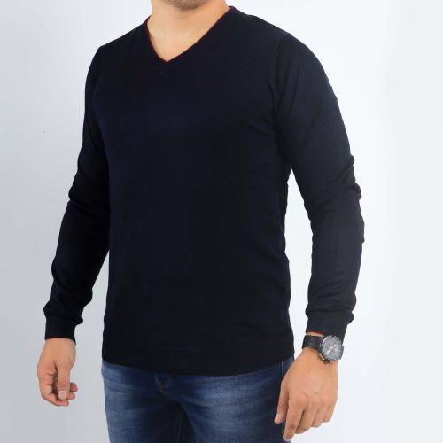 Enos Jeans Pull Homme Col V - Bleu Marine