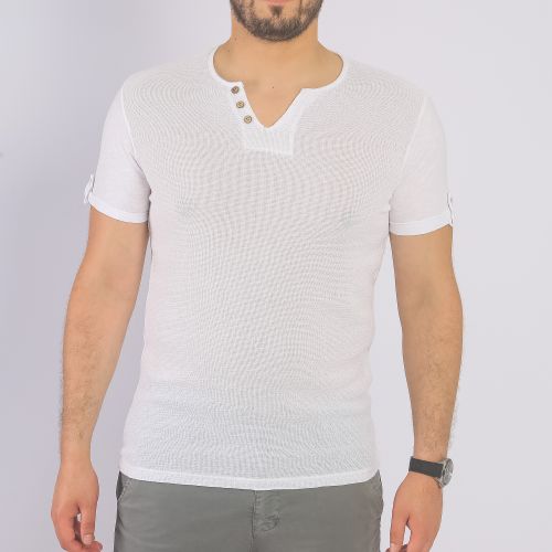 Focus T-Shirt À Boutons - Blanc