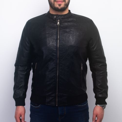 Enos Jeans Veste Simili Cuir À Capuche Détachable - Noir