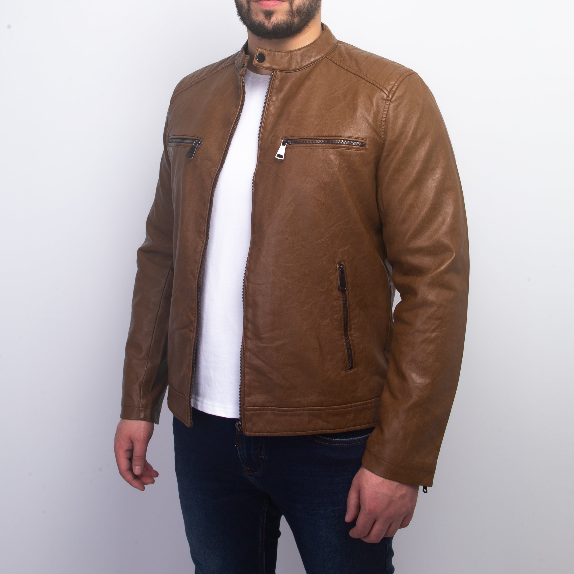 Blouson Simili Cuir - Capuche Amovible - Marron