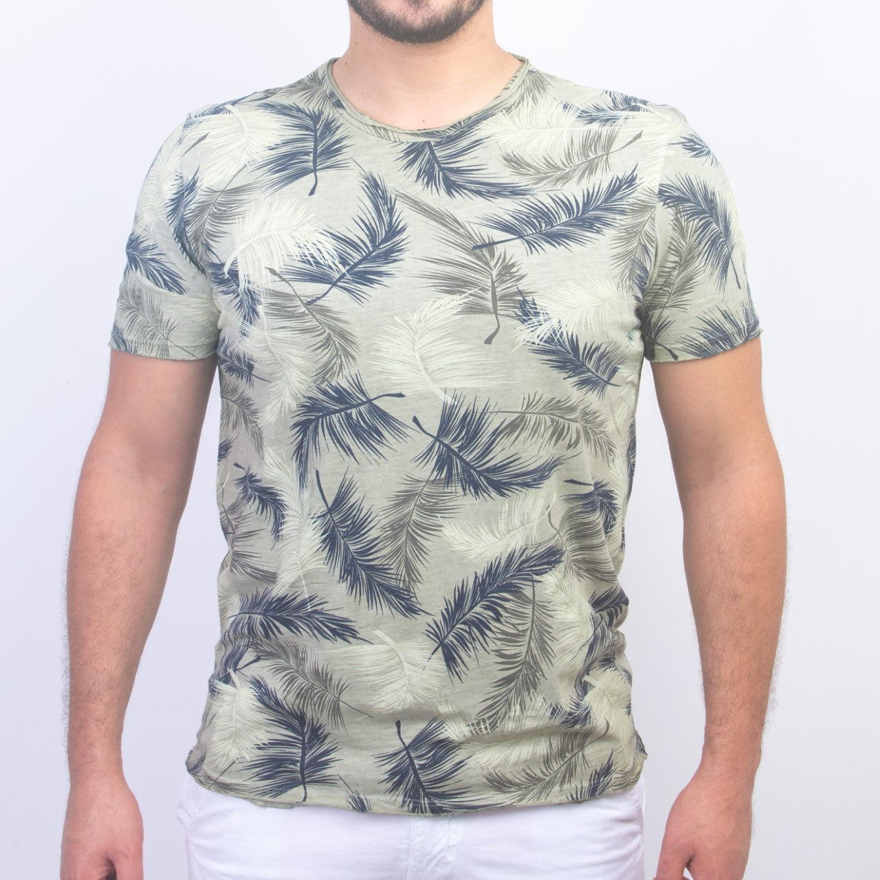 T-shirt à Motif Palme - Vert Olive