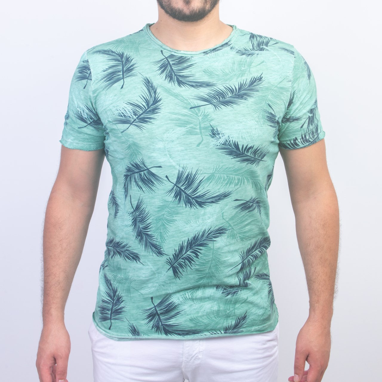 T-shirt à Motif Palme - Vert Turquoi