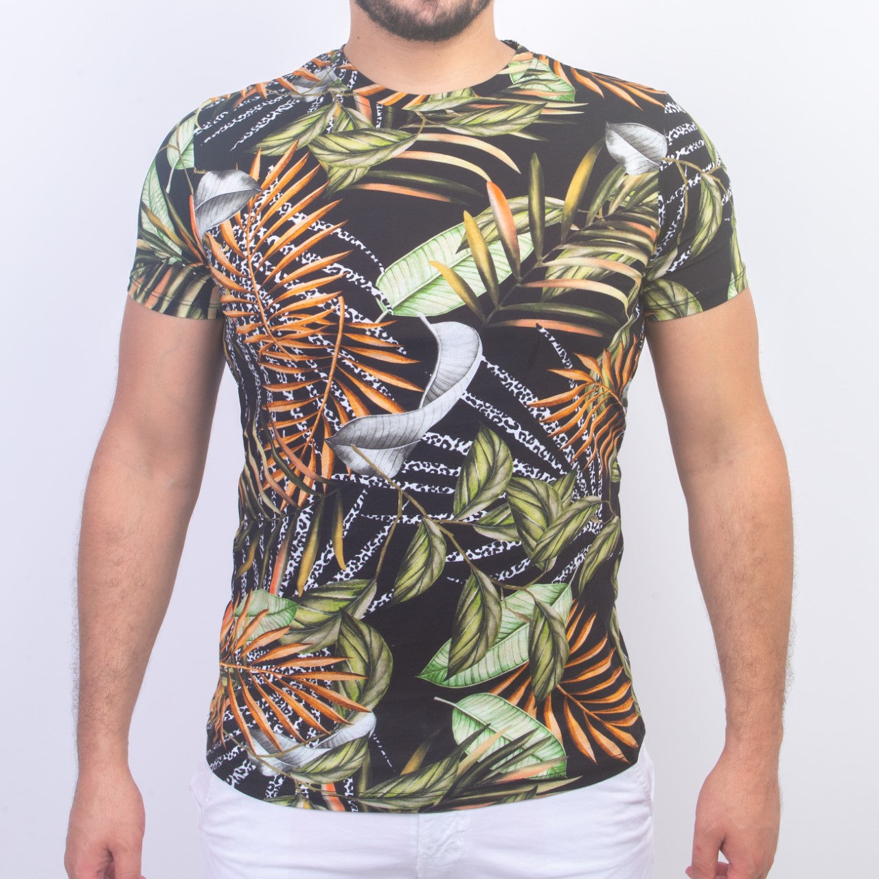 T-shirt à Fleur - Noir / Vert